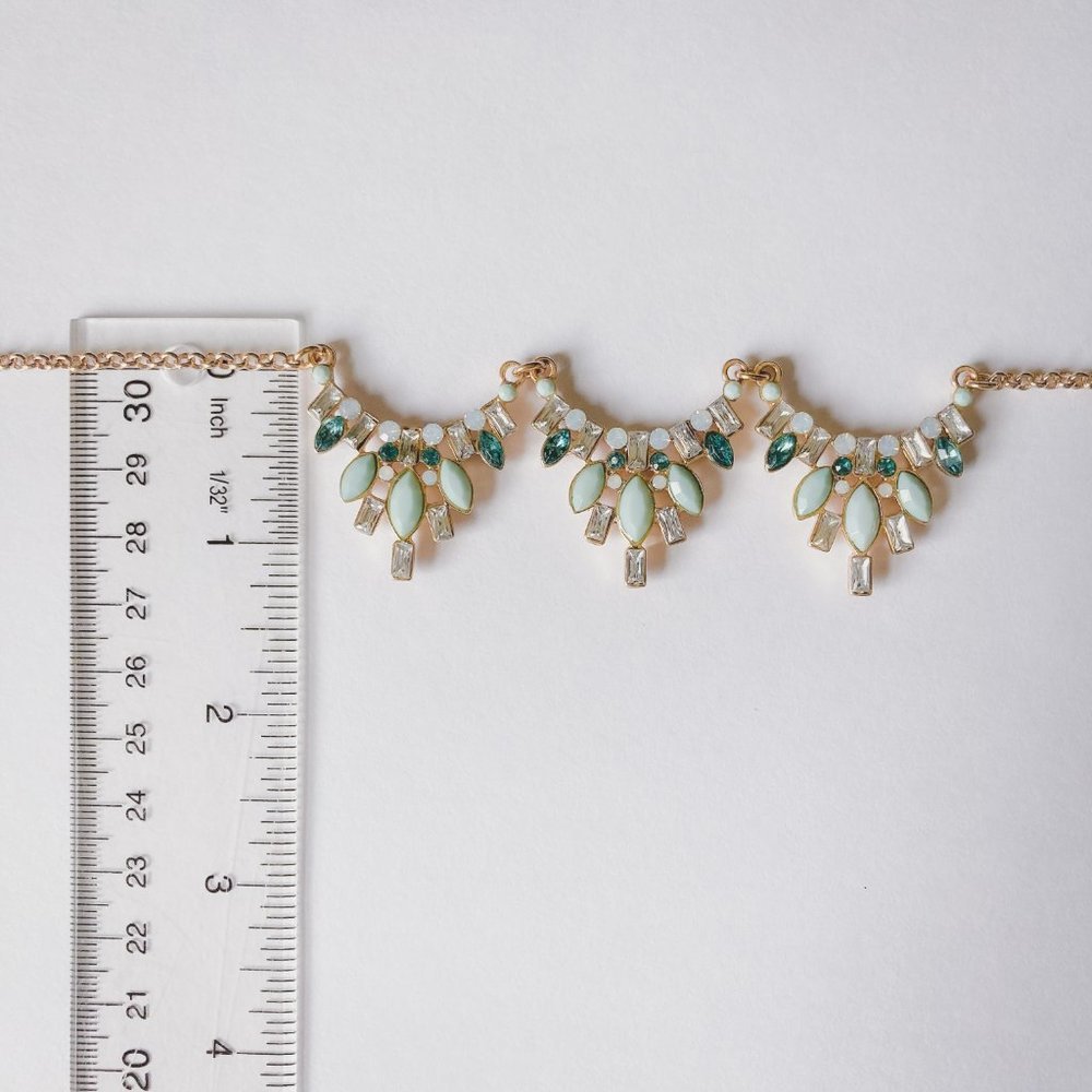 Art Deco Blue Rhinestone Gold Statement Necklace - Picture 9 of 9